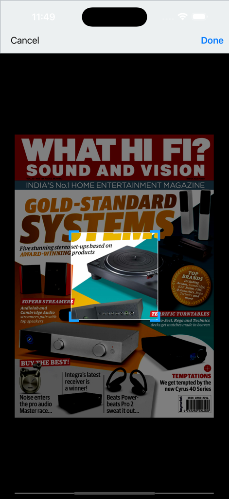 What Hi-Fi Sound and Vision - Portada de la revista What Hi-Fi con equipos de audio de alta gama y sistemas estéreo de "gold standard".