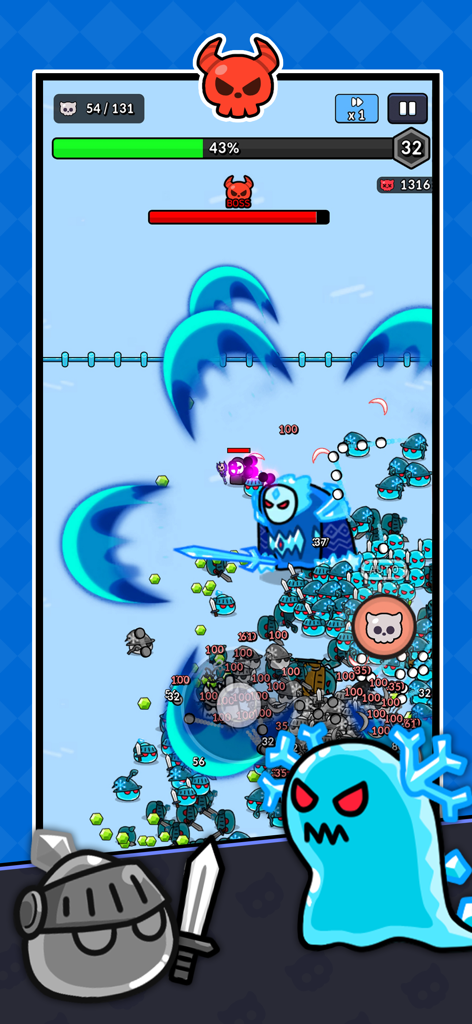 Necro - Roguelike RPG - Gameplay screenshot of a necromancer battling a horde of cute monsters in a roguelike RPG.