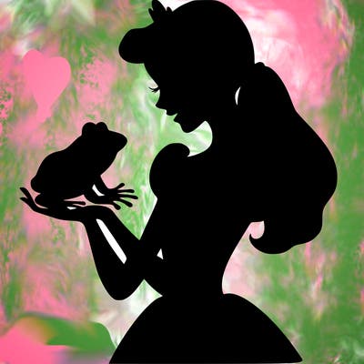 a shadow of a princess holding a frog realistic