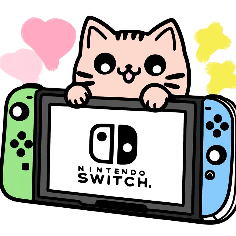 nintendo switch with cat oren and a cat face on the screen