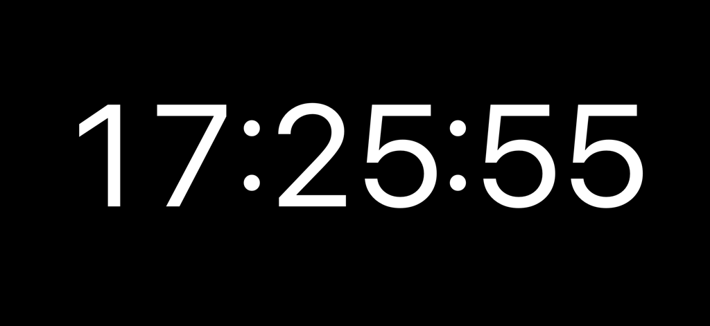 Minimalist digital clock with white numbers on a black background