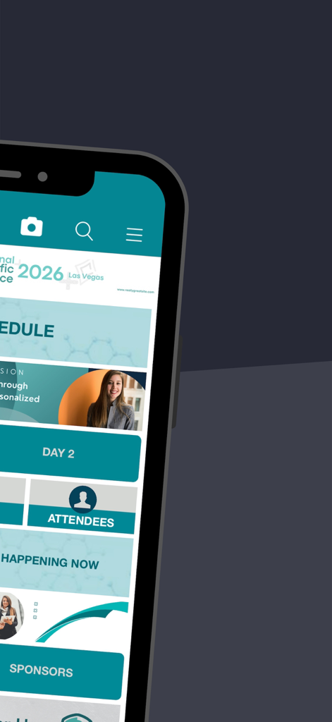Eventscribe - Interface of the Eventscribe app showing conference schedule and attendee sections.