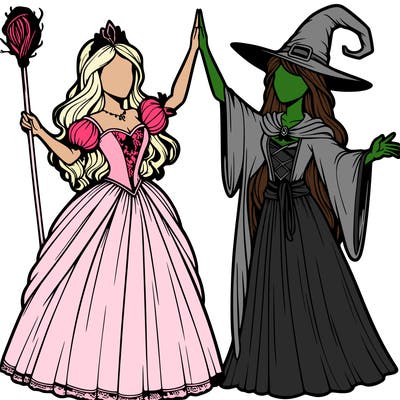 detailed realistic split of a princess and a witch