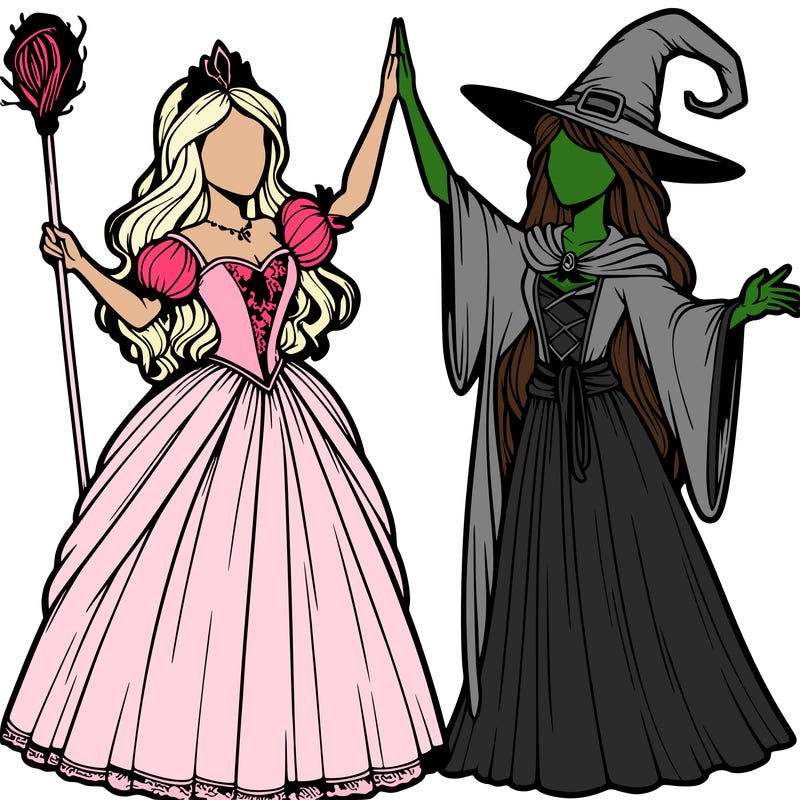 detailed realistic split of a princess and a witch
