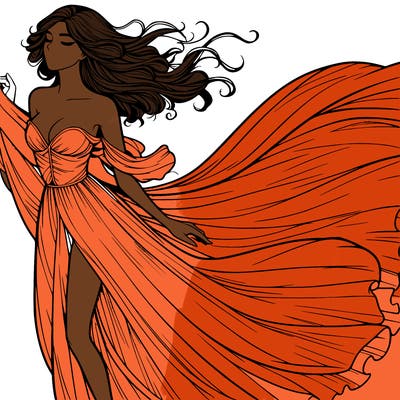 realistic woman in dress flowing the the wind