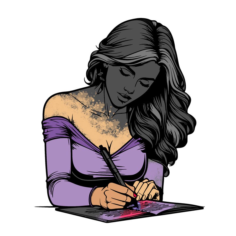 realistic female writing poetry