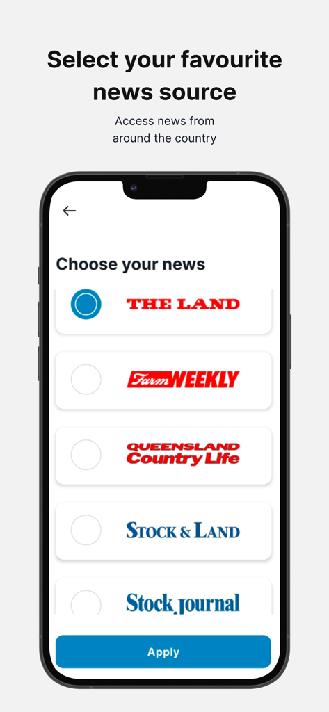 The Land: News & Livestock - A list of regional agricultural news publications to select in the app