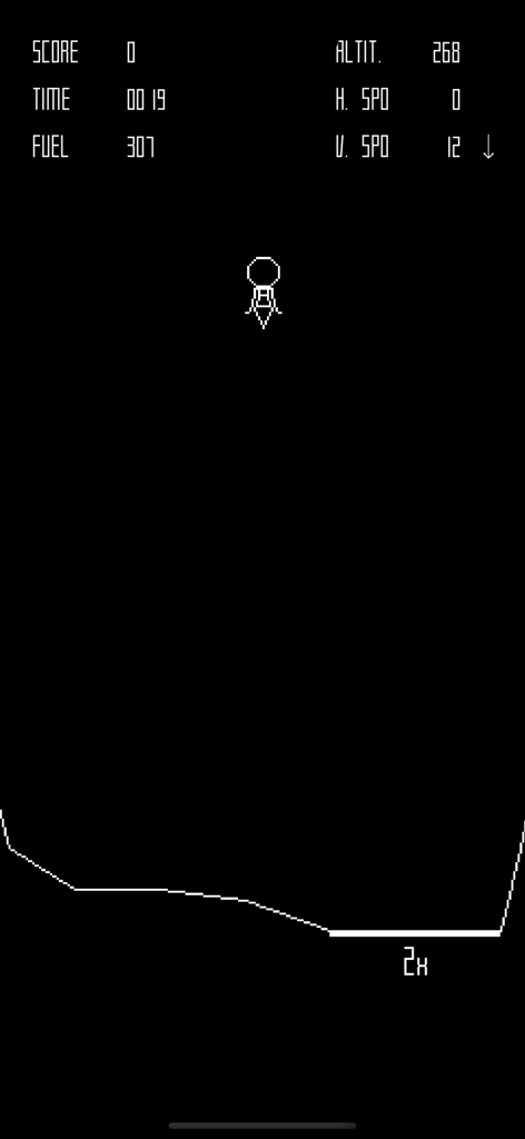 LunarLander! - LunarLander arcade style gameplay showing the module descending to the moon surface