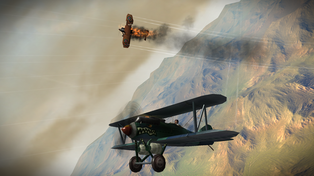 Sky Gamblers Rise Of Glory - World War I biplane aerial combat in a mountainous landscape