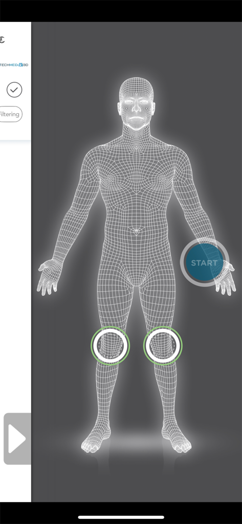 DonJoy® DOMA - 3D human body wireframe model in the DonJoy DOMA medical scanning app interface