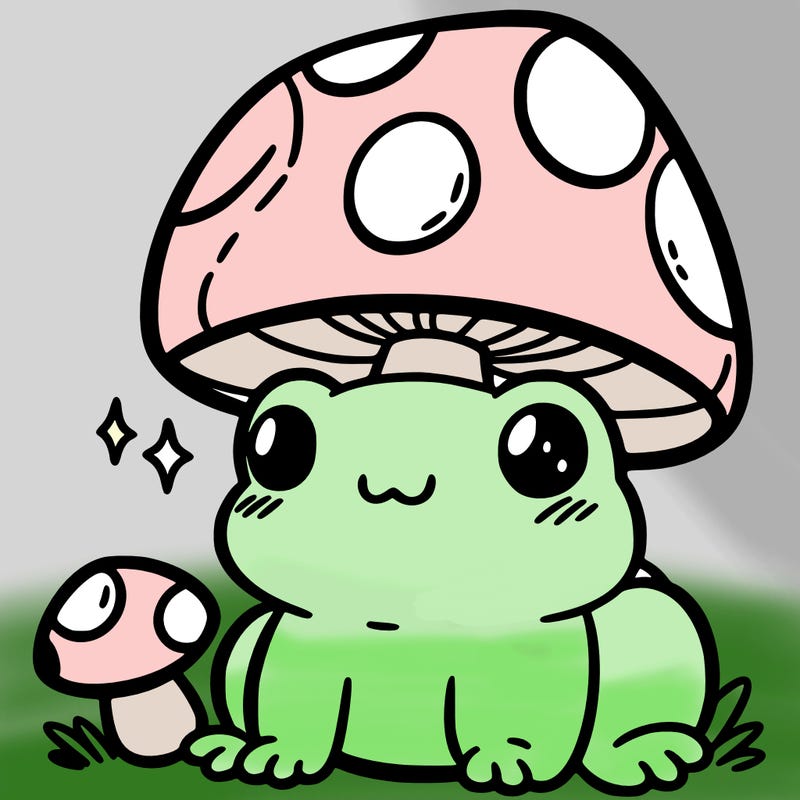a cute frog with a mushroom hat