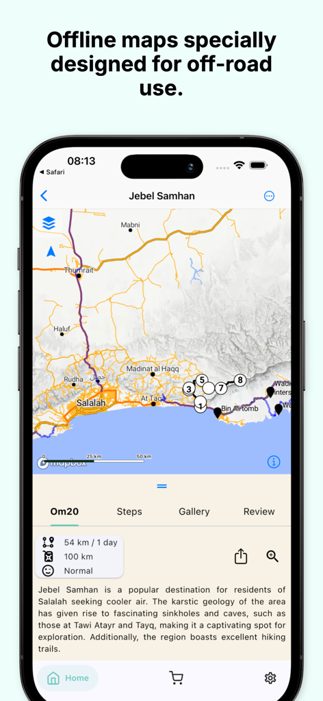 Overland Map - Overland Map app interface showing offline maps and off-road route details for overlanding