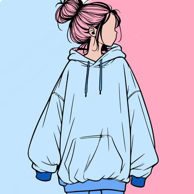 realistic girl with a oversized sweatshirt on and a bun