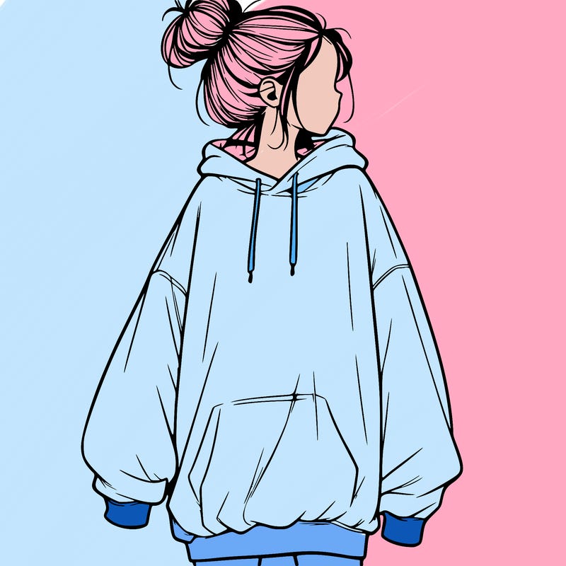 realistic girl with a oversized sweatshirt on and a bun