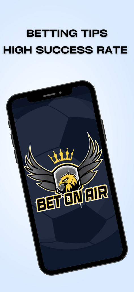 Bet On Air - 높은 성공률 베팅 팁을 홍보하는 텍스트와 함께 Bet On Air 앱 로고를 보여주는 스마트폰 화면