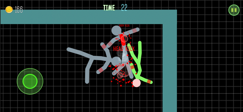 Stickman Warrior: Stick Fight - Gameplay di Stickman Warrior che mostra un combattimento basato sulla fisica con calcio alla testa ed effetti rossi