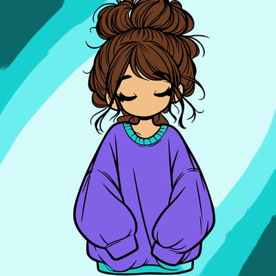 girl with baggy sweatshirt and messy bun