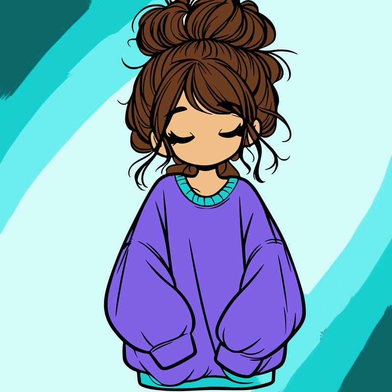 girl with baggy sweatshirt and messy bun