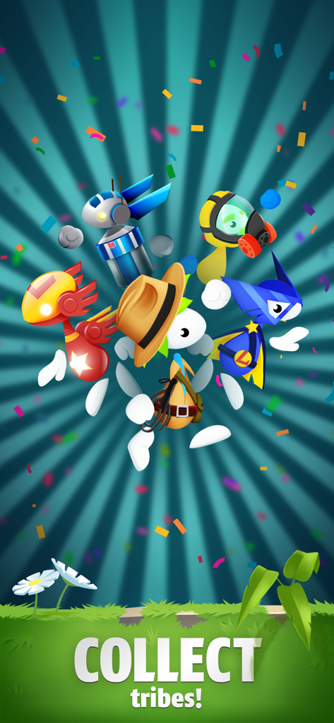 Lemmings: Strategy & Puzzle - A group of unique Lemmings characters in various costumes with the text collect tribes