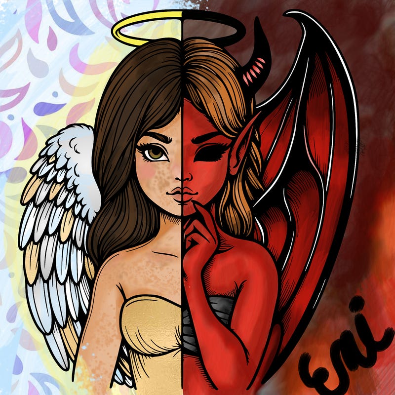 realistic angel half demon