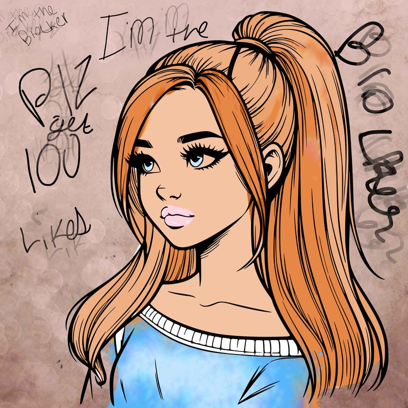 realistic girl with a high ponytail