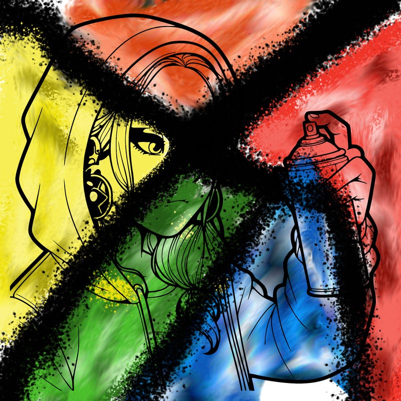 a realistic girl, spray painting