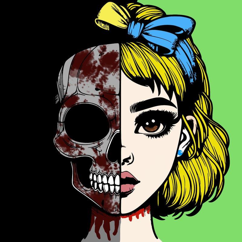 realistic girl with half skull mask