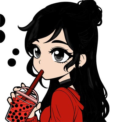 a realistic girl drinking boba