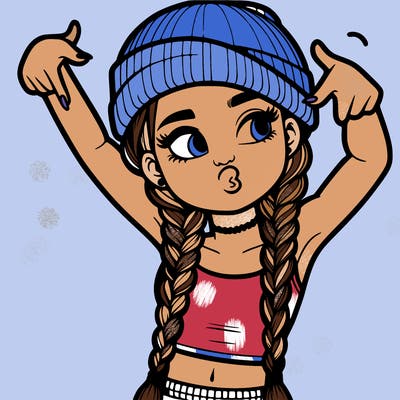 realistic teenage girl with braids and a beanie and crop top doing 🫶🏼