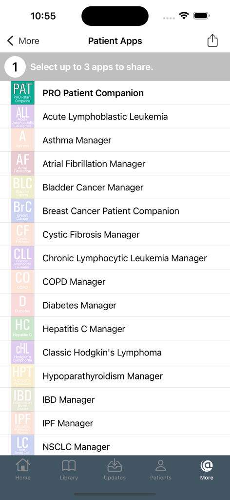 Neurology @Point of Care - A list of disease specific patient apps for clinicians to share including managers for asthma cancer diabetes and more