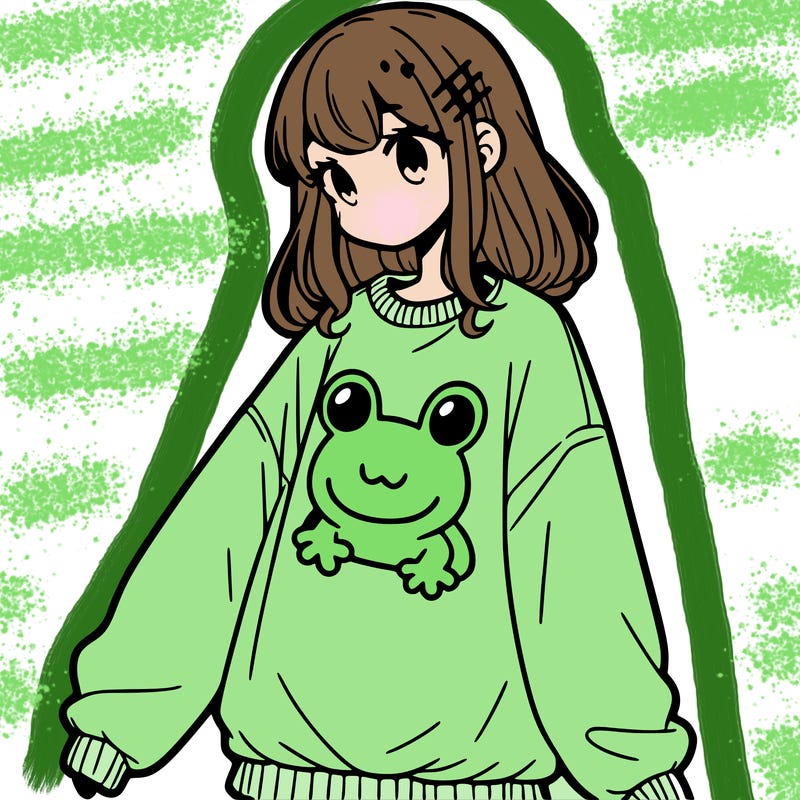 girl wearing frogging sweatshirt