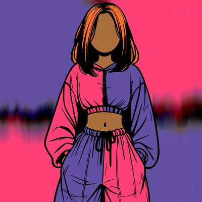 realistic girl faceless with baggy pants and a crop top