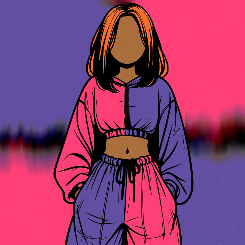 realistic girl faceless with baggy pants and a crop top