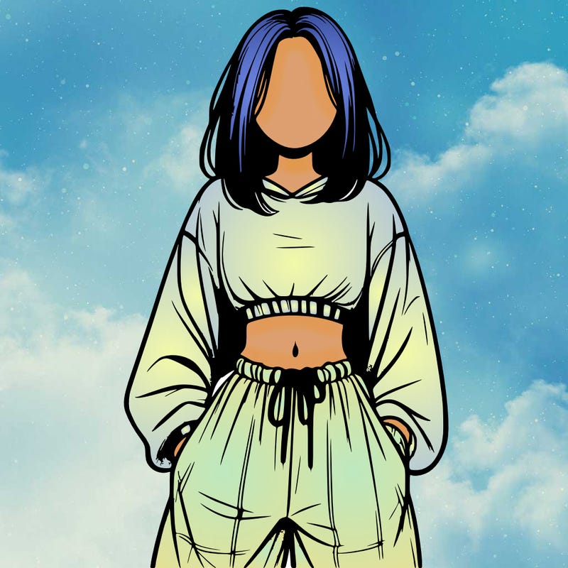 realistic girl faceless with baggy pants and a crop top