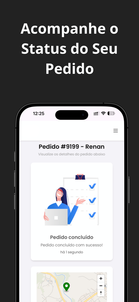 Ligeirinho Moto Express - Tela de rastreamento de pedidos do aplicativo Ligeirinho Moto Express mostrando o status de entrega concluída com sucesso