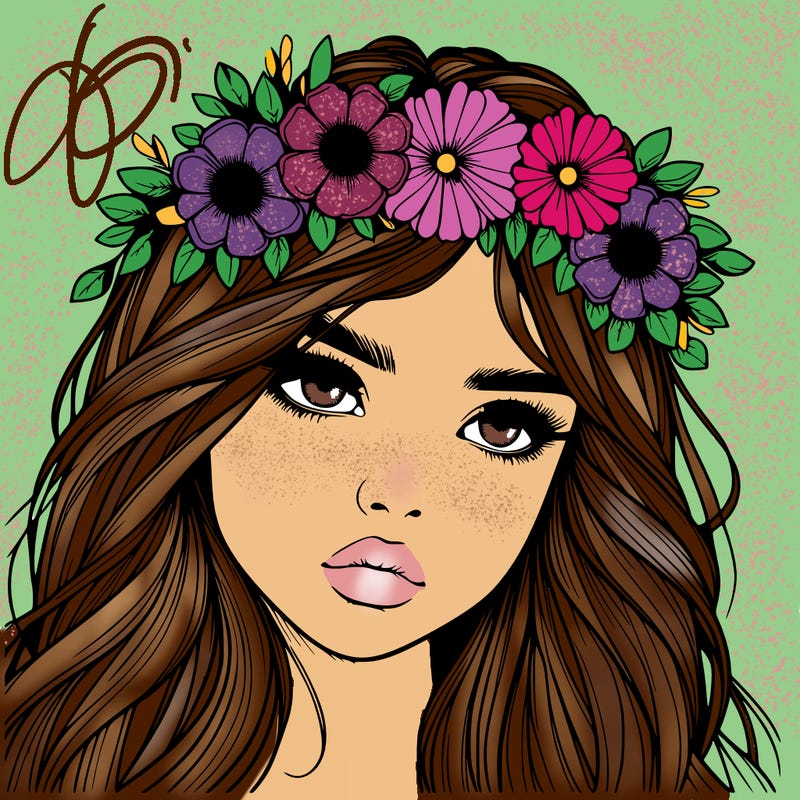 realistic girl with flowers crown
