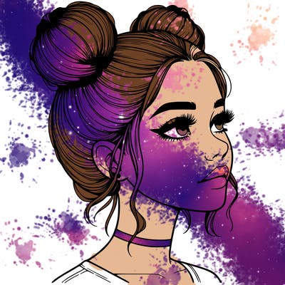 realistic girl with buns on the top of her head