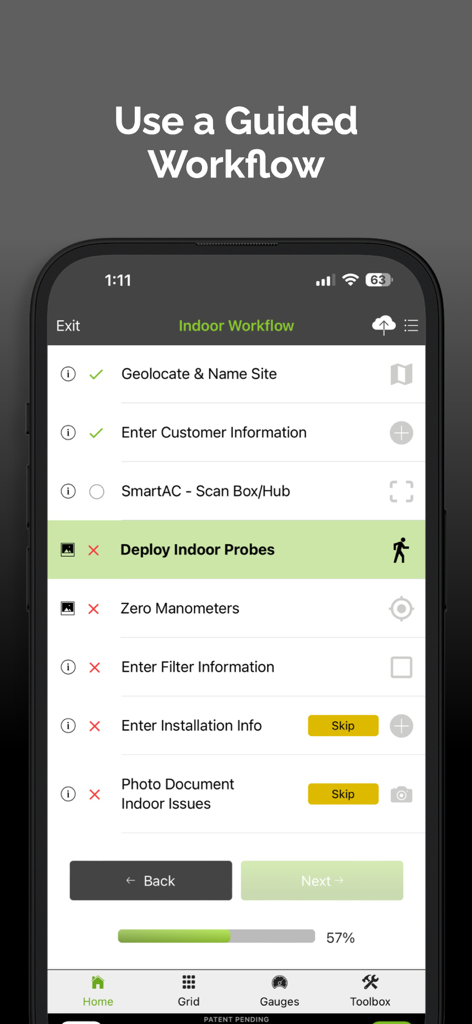 measureQuick HVAC app guided indoor workflow interface