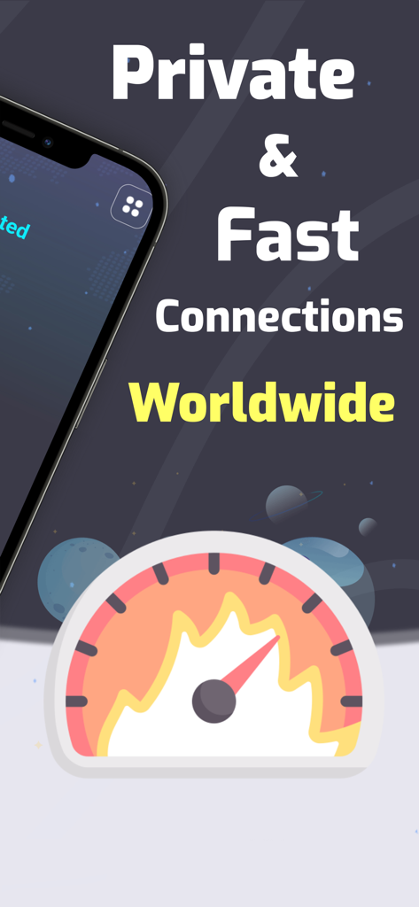 NexVPN - Fast & Secure VPN - NexVPN app interface featuring private and fast connections worldwide with a speed meter icon