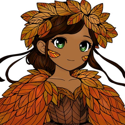 a realistic girl with a costume made of leaves