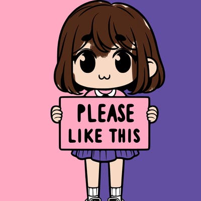 a girl holding a sign that says please like this one