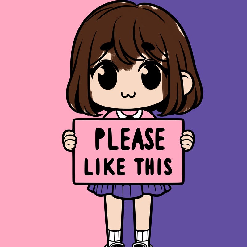 a girl holding a sign that says please like this one