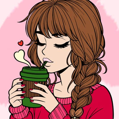 realistic girl drinking coffee