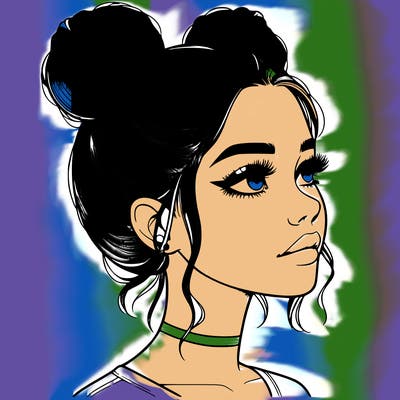 realistic girl with buns on the top of her head