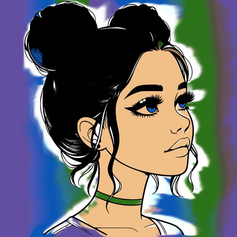 realistic girl with buns on the top of her head