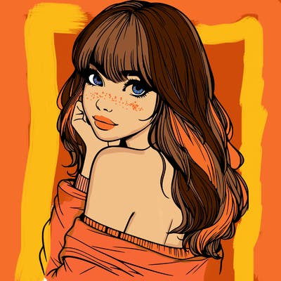 realistic girl with bangs looking over her shoulder