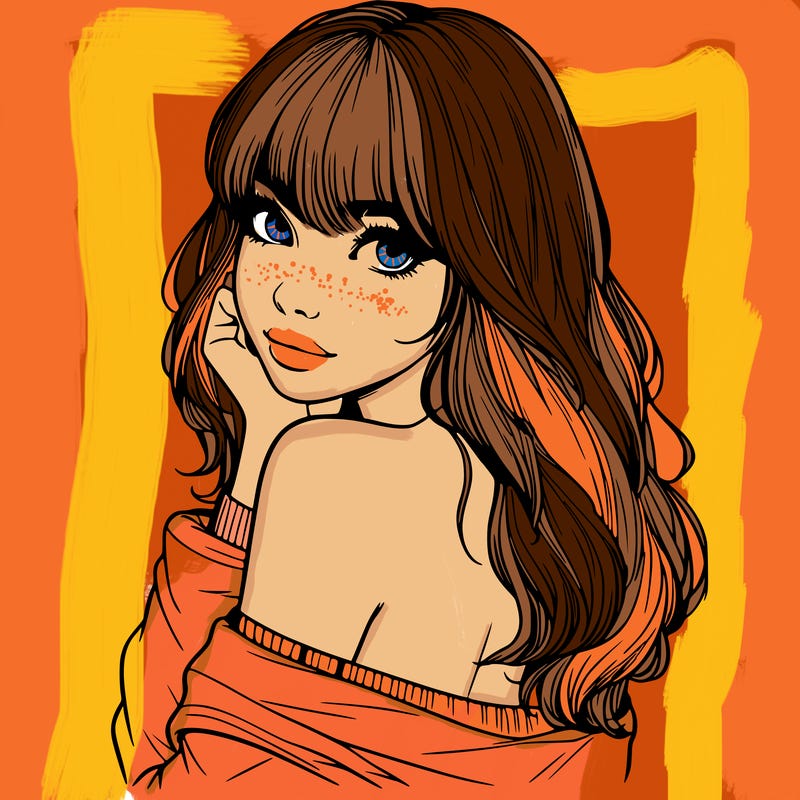 realistic girl with bangs looking over her shoulder