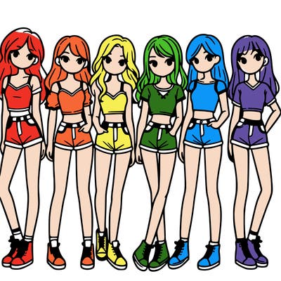 a group of girls wearing crop tops and shorts
