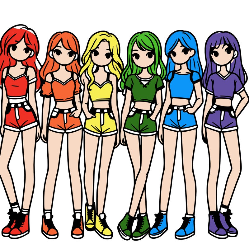 a group of girls wearing crop tops and shorts