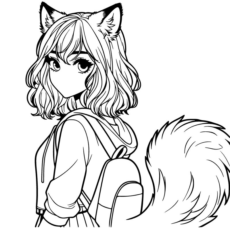 realistic teen girl with wolf ears and a wolf tail
